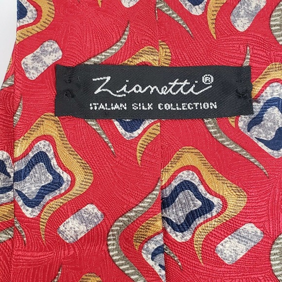 ZIANETTI TIE ITALIAN SILK COLLECTION RED Made in the USA 3.75”W 60”L - Picture 4 of 7